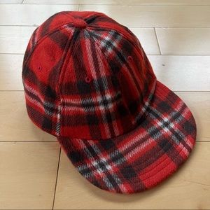 Italian Double Face Wool Hat in Red Orange Plaid